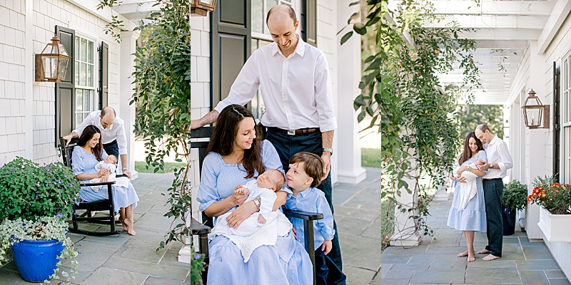 in home newborn photography session in Richmond Virginia family outside of home featured by the motherhood anthology