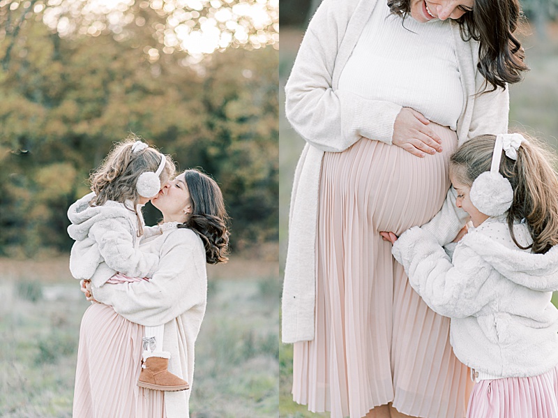 winter family session in Paris France photographed by Mariana de Albuquerque featured on The Motherhood Anthology blog pregnant mom and daughter