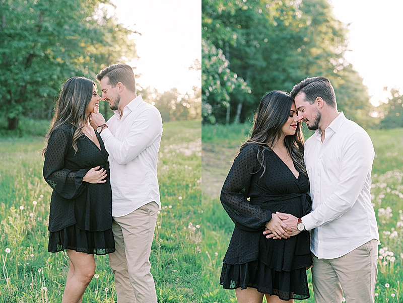 outdoor spring maternity session in Minneapolis, MN photographed by Claire Chantel Photography featured on The Motherhood Anthology blog, beautiful pregnant mama black dress