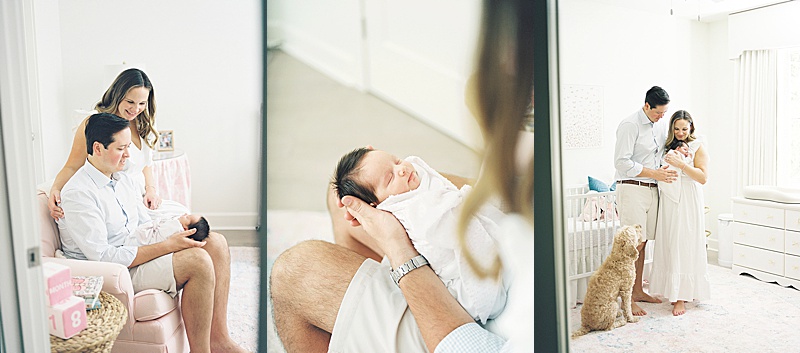 in-home newborn session natural light film photography Jessica brown photography featured on motherhood anthology blog family in nursery family dog in nursery with baby