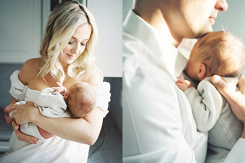 mom + newborn baby in home lifestyle session all white neutral photographed by Morgan Williams Photo in Raleigh, NC featured on The Motherhood Anthology blog