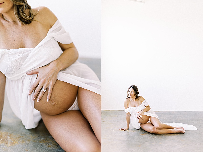 intimate studio maternity session in Denver, Colorado natural light photography by Crystal Leffel Photography featured on The Motherhood Anthology blog