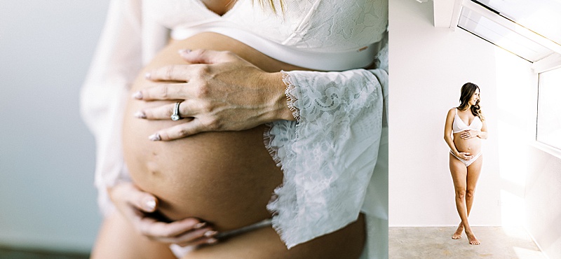 intimate studio maternity session in Denver, Colorado natural light photography by Crystal Leffel Photography featured on The Motherhood Anthology blog