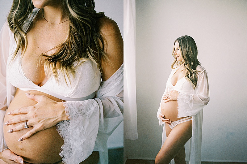 intimate studio maternity session in Denver, Colorado natural light photography by Crystal Leffel Photography featured on The Motherhood Anthology blog