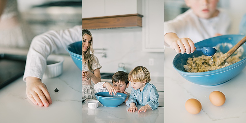 in-home lifestyle photography session making cookies in the kitchen mom and sons