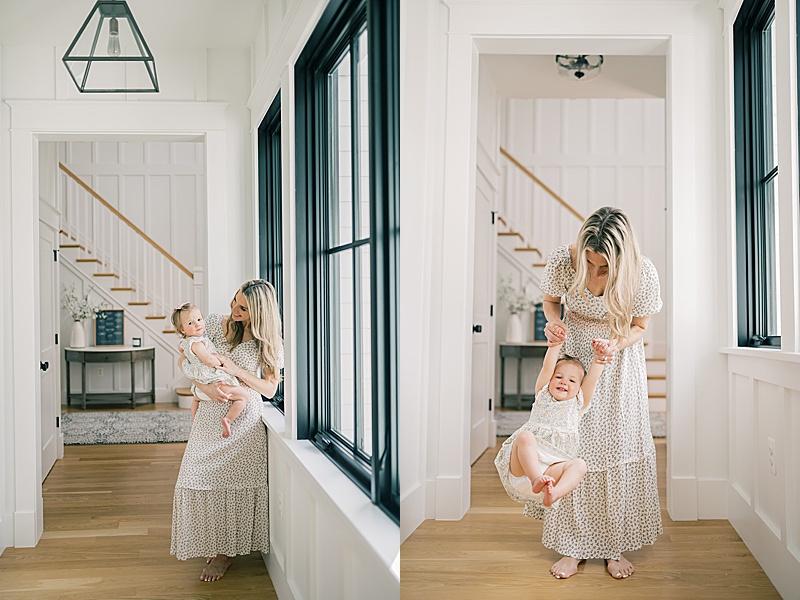 in-home lifestyle photography session emom and daughter in hallway natural light photography 