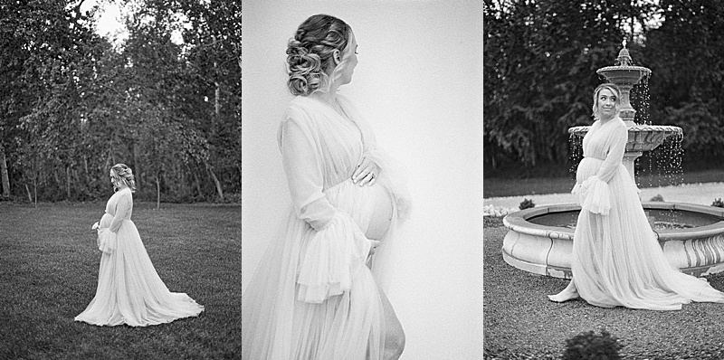 ethereal and whimsical maternity session outdoor garden maternity black and white maternity