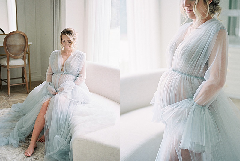 ethereal and whimsical maternity session indoor intimate maternity