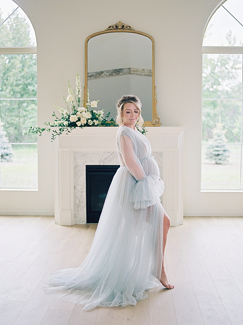 ethereal and whimsical maternity session indoor intimate maternity