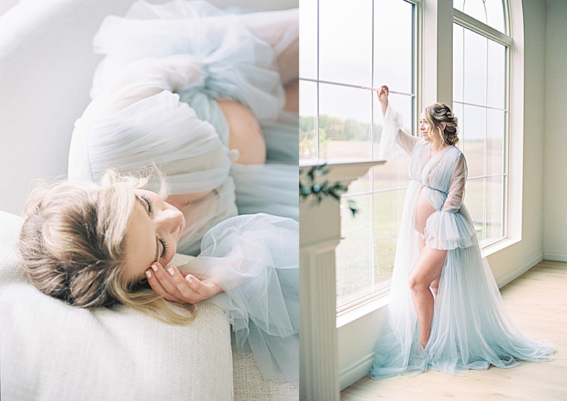 ethereal and whimsical maternity session indoor intimate maternity