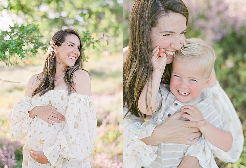 family photography session in sunny California maternity photography natural light photography golden hour mom with son