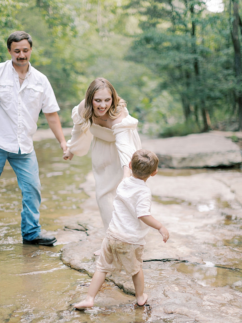 outdoor family and maternity session photography creekside natural light playful unposed