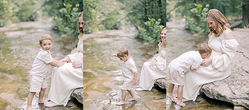 outdoor family and maternity session photography creekside natural light  playful unposed