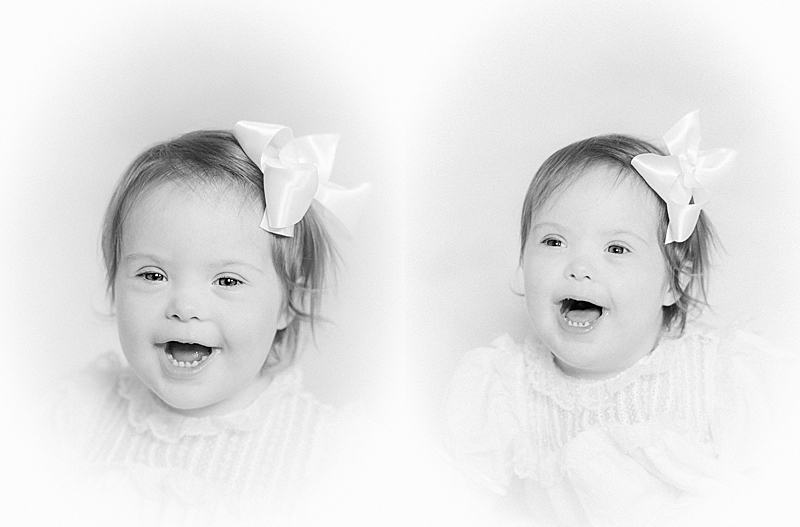mommy + me photography in studio little girl Down syndrome black and white heirloom portraits