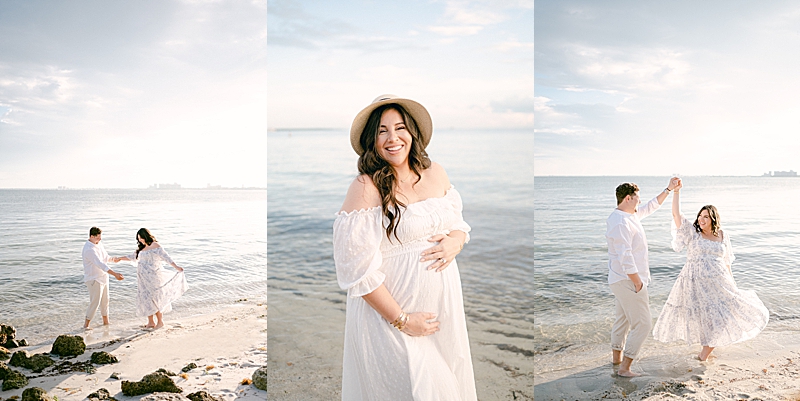 golden hour maternity session beach photography couple session pastel colors