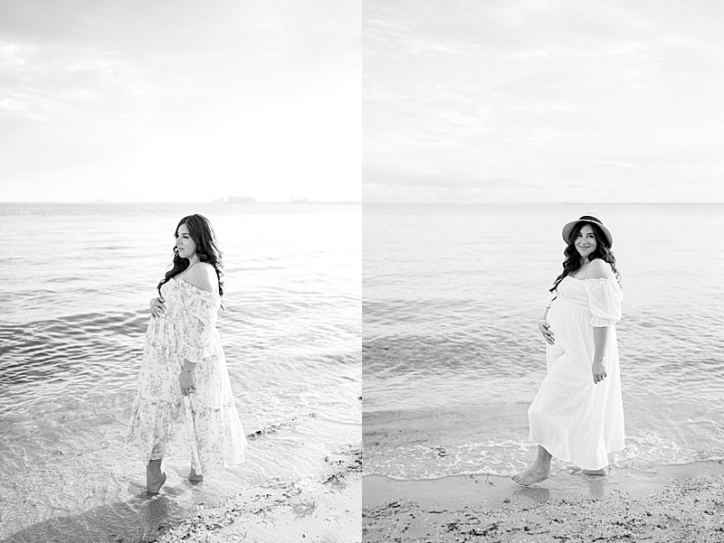 golden hour maternity session beach photography couple session black and white mother to be
