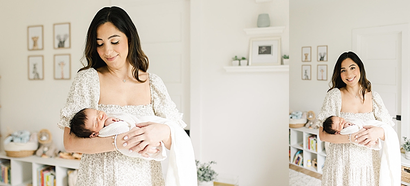 natural light photography in-home newborn photography session mama and baby neutral colors