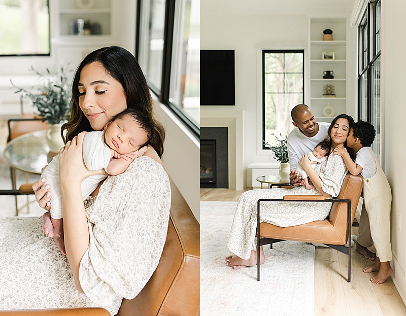 natural light photography in-home newborn photography session modern home