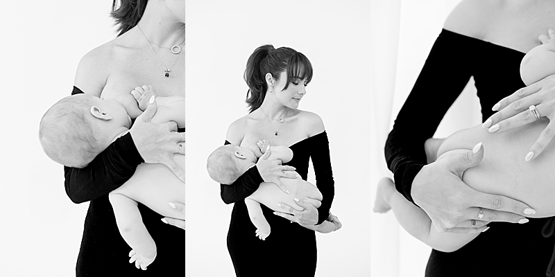 intimate mother and baby photography, studio photography, natural light photography black and white photography breastfeeding images