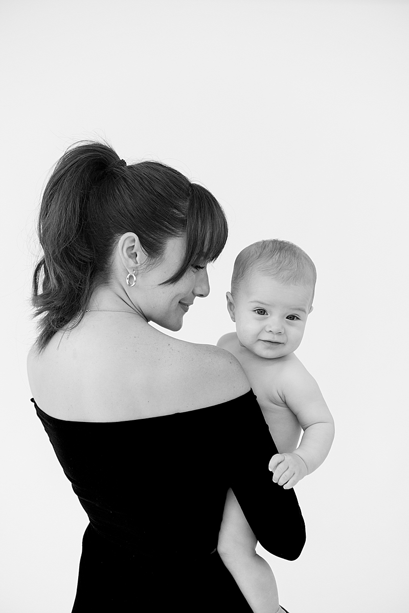 intimate mother and baby photography, studio photography, natural light photography black and white photography