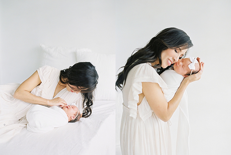 in studio newborn session natural light photography mommy and baby 
