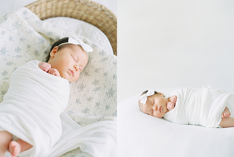 in studio newborn session natural light photography cuddly newborn all white